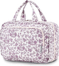 Travel Toiletry Bag for Women Large Hanging Makeup Bag Organizer Toiletries Bag for Full Size Essentials Accessories Cosmetics (Little Dusty Pink Flower (Large))