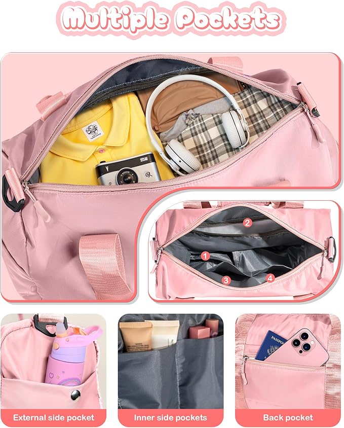 Ballet Dance Gifts for Little Girls-Girl Gym Bag with Shoe Compartment, Kid Weekender Ballet Bags, Initial Travel Tote with Makeup Pouch, Preppy Things for Kids Girls (Letter E)