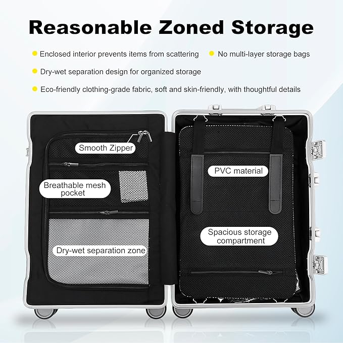 YYW Aluminum Carry-On Luggage Airline Approved Lightweight Suitcase with TSA Lock and Silent Wheels, Hardshell Spinner Business Travel (Gunmetal gray, 24in)