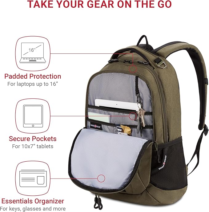 SwissGear Cecil 5505 Laptop Backpack, Olive, 18-Inch