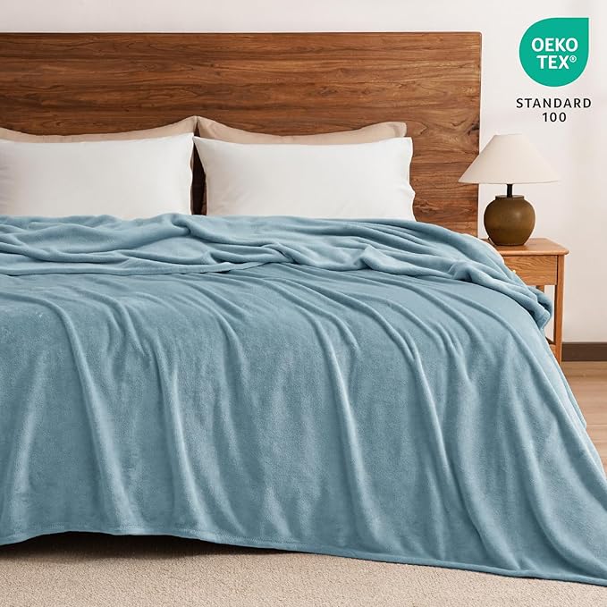 PHF Ultra Soft Fleece Blanket King Size, No Shed No Pilling Luxury Plush Cozy 300GSM Lightweight Blanket for Bed, Couch, Chair, Sofa Suitable for All Season, 108" x 90", Dusty Blue