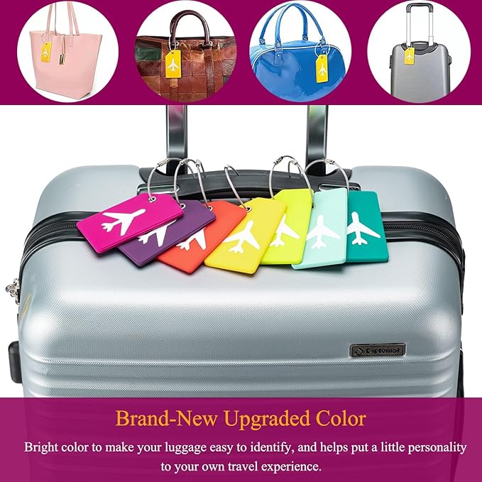 6 Pack Silicone Luggage Tag for Suitcases with Stainless Loop, Privacy Protection Travel Bag Tags Perfect to Quickly Spot Baggage Handbag (Red)