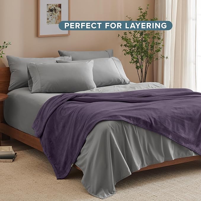 Bare Home Fleece Blanket - Throw/Travel - Ultra-Soft Lightweight for Bed, Sofa, and Couch - Luxury Microplush - Cozy Warm Blanket (Throw/Travel, Eggplant)