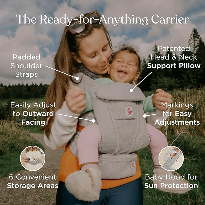 Ergobaby Omni Deluxe Baby Carrier Newborn to Toddler - Breathable Baby Carriers for Summer - All-Position Carrier with Enhanced Lumbar Support & Airflow (7-45 Pounds), Mesh, Natural Beige