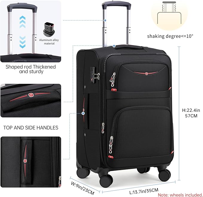 Softside Expandable Luggage with 4 Spinner Wheels, Durable Carry-On Luggage Suicase (Coffee, 21-Inch)