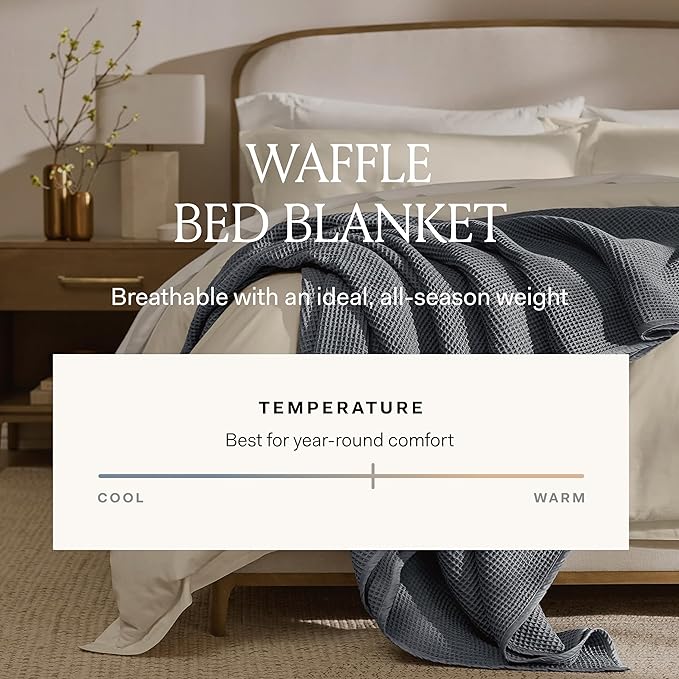 BOLL & BRANCH Waffle Bed Blanket - King/Cal King, Natural - Luxury 100% Organic Cotton - Soft, Lightweight and Breathable - Textured Waffle Weave
