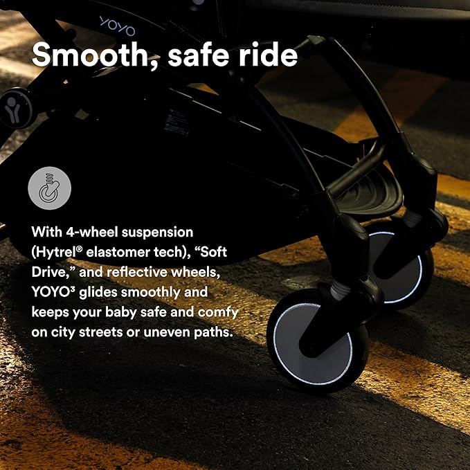 Stokke YOYO3 Stroller from 6 Months - Includes Black Frame/Stone Seat Cushion + Canopy - Folds in & Out in a Flash - Light & Compact - Carry-On Compatible