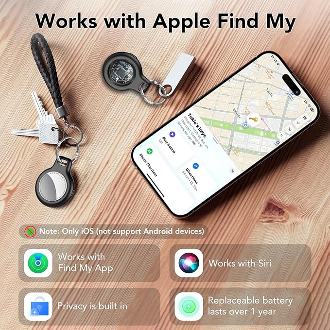 2025 New [Apple MFi Certified] (iOS Only) Air Tracker Tags-6 Pack, Bluetooth Tracker for Apple Find My, Replaceable Battery, Key Finder and Item Locator Smart Tag for Keys, Bags, Luggage, Pets, Black