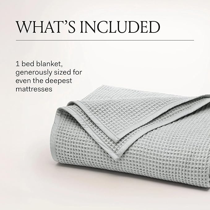 BOLL & BRANCH Waffle Bed Blanket - King/Cal King, Shore - Luxury 100% Organic Cotton - Soft, Lightweight and Breathable - Textured Waffle Weave Design