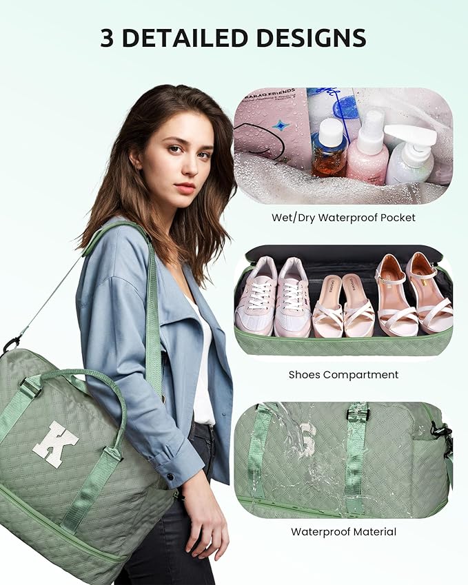 Bridesmaid Proposal Gifts, Gifts for Women-Initial Travel Bag with Shoe Compartment, Girls Weekender Bag, Monogram Overnight Bag for Women, Letter Travel Bag with Makeup Bag (Letter D)