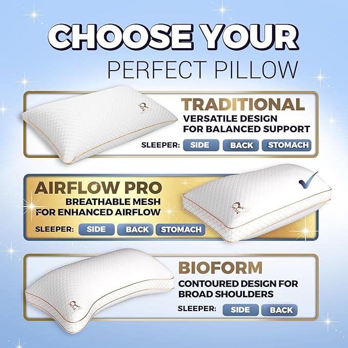 Royal Therapy Queen Memory Foam Pillows - Shredded Memory Foam Pillow for All Sleep Positions - Medium Firm Pillow with Adjustable Loft, Bamboo Rayon Cover, CertiPUR-US, Oeko-TEX Certified