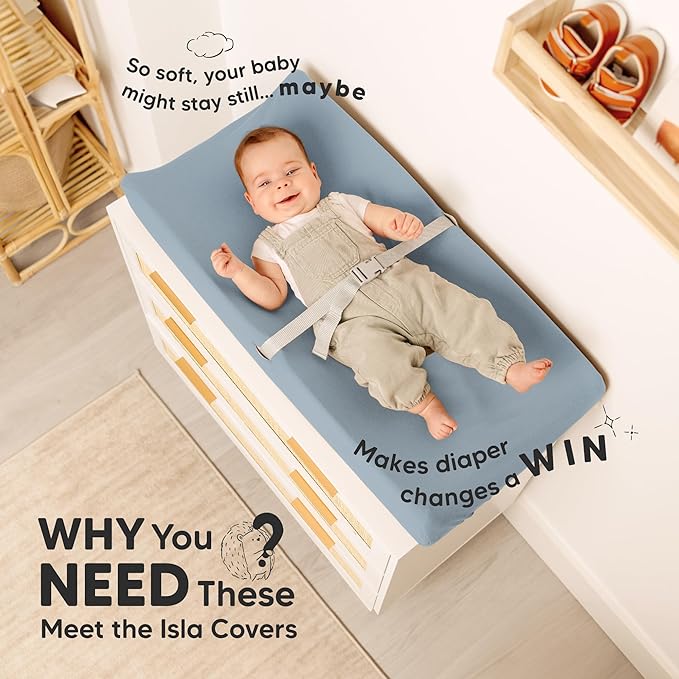 2-Pack Baby Changing Pad Covers for Girl, Boy, Neutral - Soft Viscose Derived from Bamboo Changing Table Pad Cover Sheets, Baby Nursery Diaper Changing Pad Cover, Contour Changing Pad Liner (Steel)