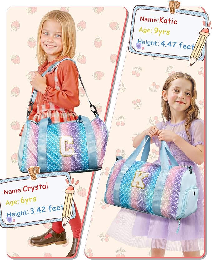 Graduation Gifts for Girls-Girl Gym Bag with Shoe Compartment, Kid Personalized Weekender Overnight Bags, Initial Travel Tote with Makeup Pouch, Gift Ideas for Niece Sister (Letter W)