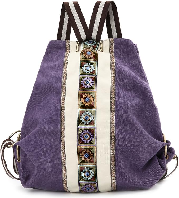 Goodhan Women Canvas Backpack Daypack Casual Shoulder Bag, Vintage Heavy-duty Anti-theft Travel Backpack