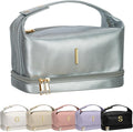 Trendy Gifts for Women, Personalized Makeup Bag with Handle, Initial Double Layer Cosmetic Bag with Makeup Brush Organizer, Cute Cosmetic Pouch for Women, Gifts for 20 Year Old Female