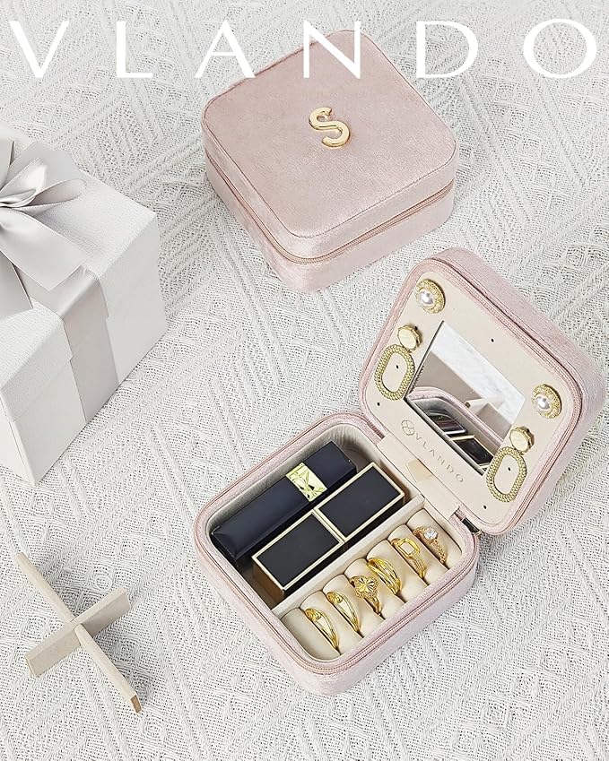 Vlando Small Jewelry Box for Girls, Initial Jewelry Box for Girls, Jewelry Organizer Box, Travel Jewelry Case, Mini Jewelry Travel Case Travel Must Haves Jewelry - Letter Y, Pink