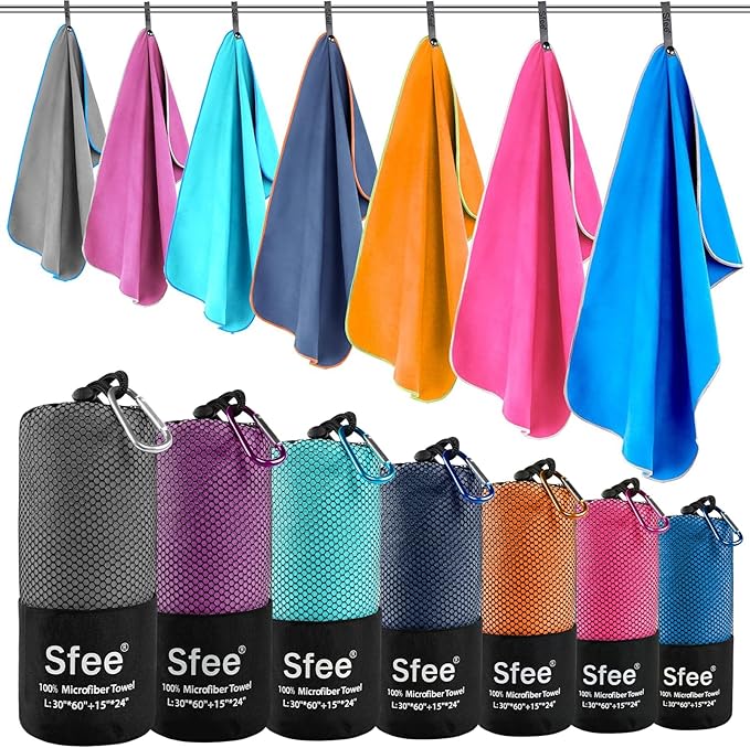 Sfee 2 Pack Microfiber Travel Towel, Quick Dry & Super Absorbent, Lightweight, Rectangular Bath Towel, Modern Purple Sports Towel for Gym, Hiking, Pool, Backpacking, Bath, Yoga