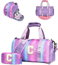 Granddaughter Gift from Grandmom-Girl Gym Bag with Shoe Compartment, Kid Personalized Weekender Ballet Bags, Initial Travel Tote with Makeup Pouch, Easter Gifts for Teen (Letter C)