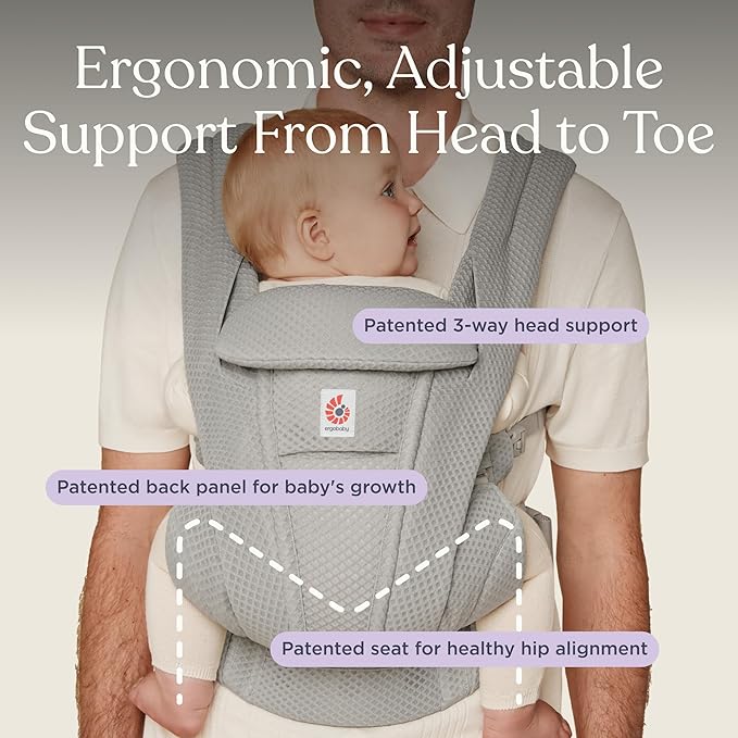 Ergobaby Omni Deluxe Baby Carrier Newborn to Toddler - Breathable Baby Carriers for Summer - All-Position Carrier with Enhanced Lumbar Support & Airflow (7-45 Pounds), Mesh, Onyx Black