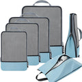 BAGAIL 4 Set/6 Set/8 Set Compression Packing Cubes Travel Accessories Expandable Packing Organizers (Half Mesh, 6-Dusty Blue)
