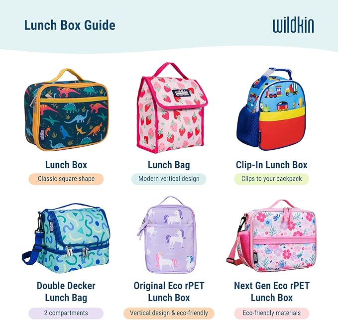 Wildkin Kids Insulated Lunch Box – Durable and Reusable for School & Travel - Blue Glitter