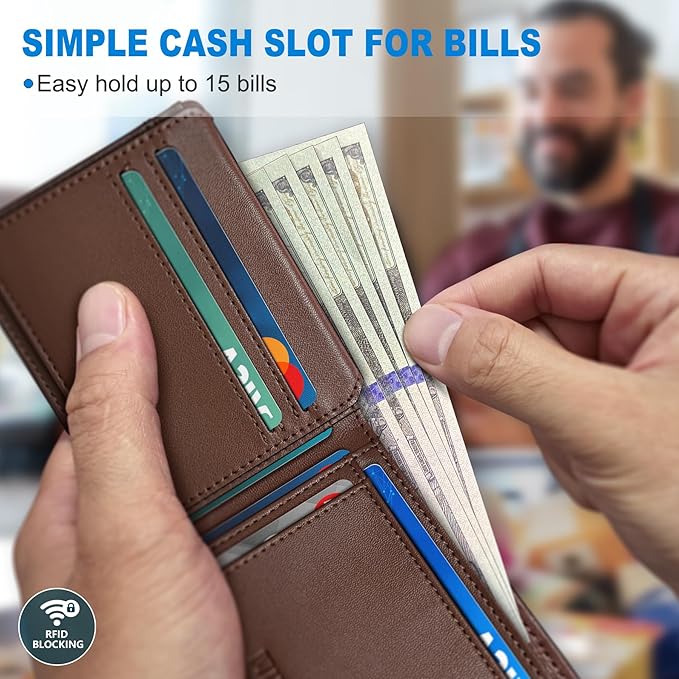 Airtag Wallet for Men,with Cash Pocket 2 ID Window 13 Cards,Slim Leather Wallet Front Pocket Card Holder RFID Blocking with Gift Box