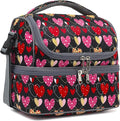 FlowFly Double Decker Cooler Insulated Lunch Bag Large Tote for Boys, Girls, Men, Women, With Adjustable Strap,Heart