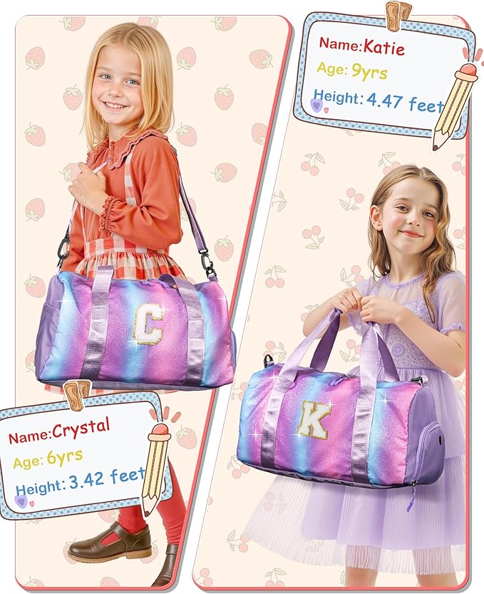 Gifts for 3 4 5 6 7 8 9 10 Year Old Girls-Girl Gym Bag with Shoe Compartment, Kid Personalized Weekender Overnight Bags, Initial Travel Tote with Makeup Pouch, Graduation Gift (Letter M)