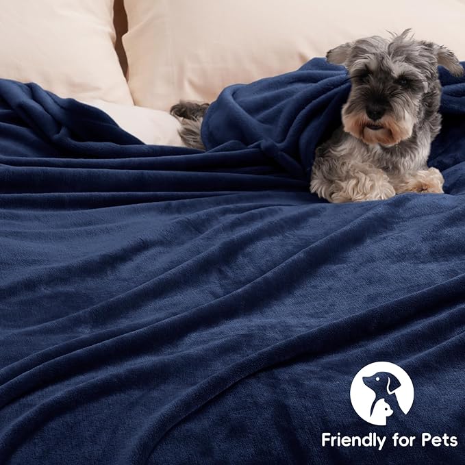 PHF Ultra Soft Fleece Blanket King Size, No Shed No Pilling Luxury Plush Cozy 300GSM Lightweight Blanket for Bed, Couch, Chair, Sofa Suitable for All Season, 108" x 90", Navy Blue