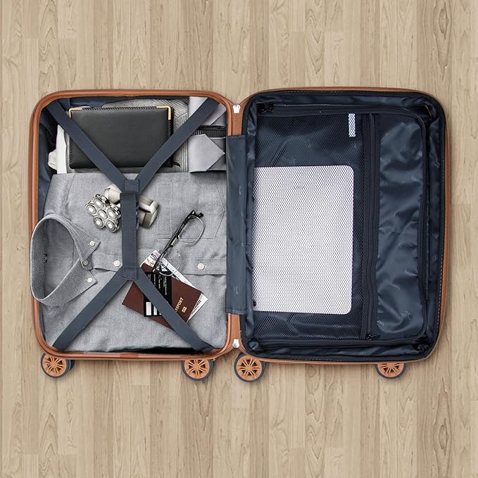 Romswi Expandable 22" Carry On Luggage,Hardshell Suitcase with Double Spinner Wheels for 20% More Space, Airline Approved Lightweight Hardside Luggage, Scratch-Resistant & YKK Zipper,Silver