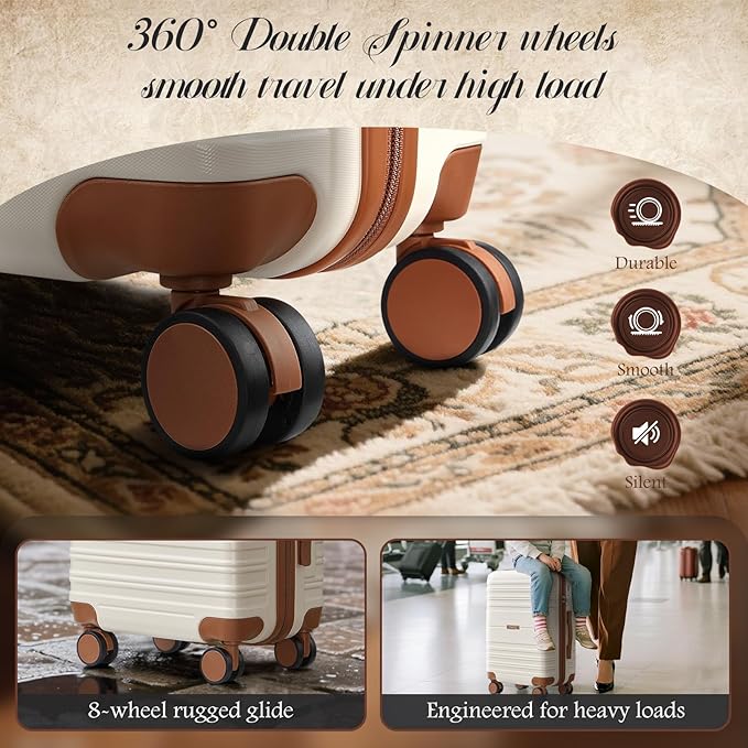 Luggage Sets with spinner wheels, PC+ABS Hard Shell Travel Luggage,Lightweight Carry-on suitcases with TSA Lock,YKK Zippers (Beige, 7 piece sets（14/18/20/24/28/DB/TB）)