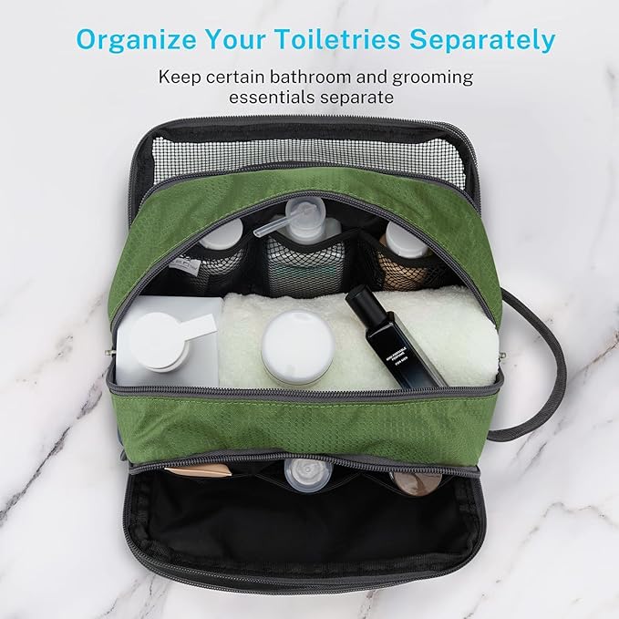 Gonex Travel Toiletry Bag Nylon, Dopp Kit Shaving Bag Toiletry Organizer Olive Green