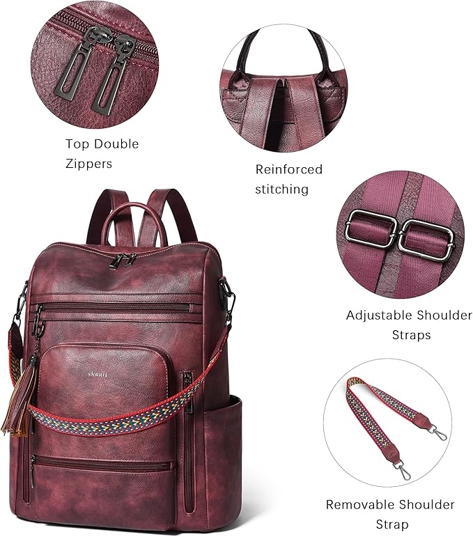 Shrrie Vegan Leather Laptop Backpack for Women 15.6 inch Work Backpack Fashion Travel Backpack Purse for Business College
