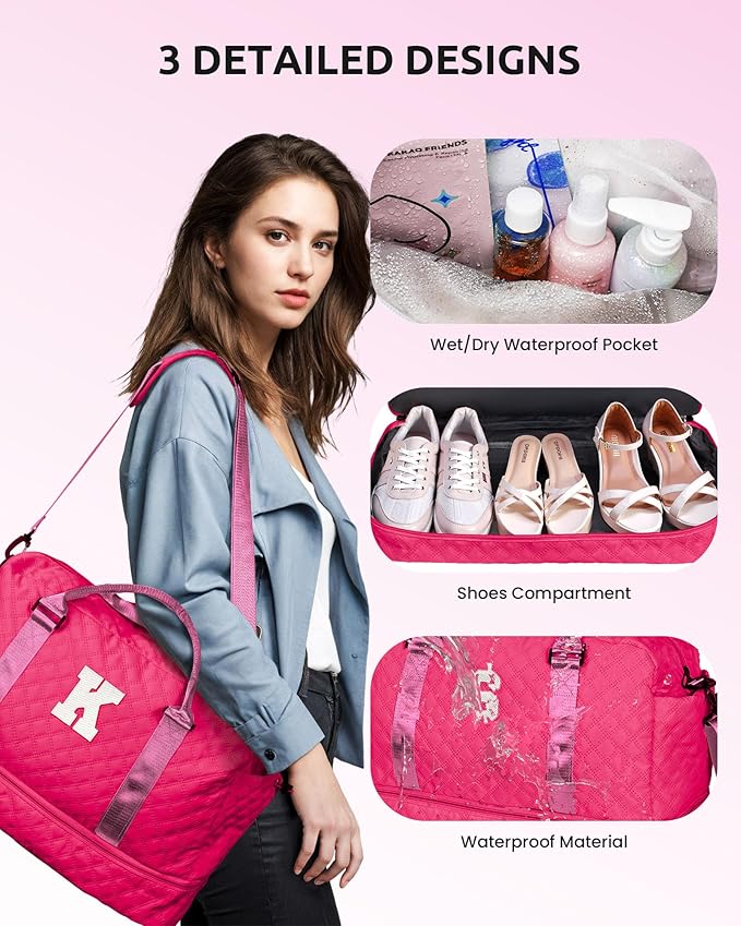 Gifts for College Girls, Gifts for Woman-Initial Travel Bag with Shoe Compartment, Personalized Weekender Bag, Monogram Overnight Bag for Women, Letter Travel Bag with Makeup Bag (Letter G)