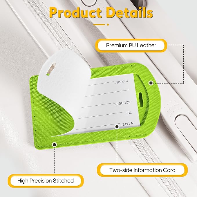 3 Pack Luggage Tags for Suitcases, TSA Approved Bag Tags, Baggage Tags with Privacy Protection, Travel Essentials Luggage Accessories, Green & Brown