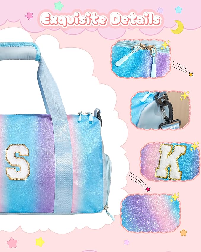 Birthday Gift for Granddaughter-Girl Gym Bag with Shoe Compartment, Kid Personalized Weekender Overnight Bags, Initial Travel Tote with Makeup Pouch, Christmas Gifts for Girls (Letter Z)