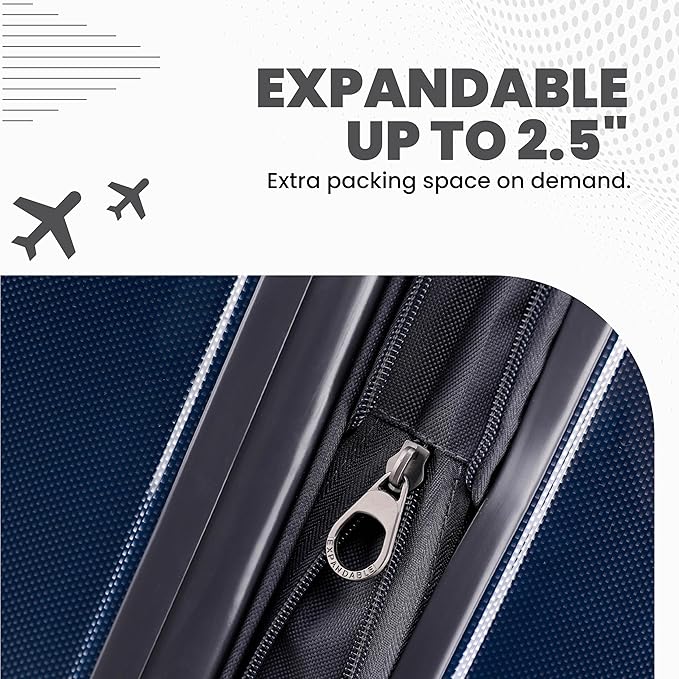 Spyder Rails 25 Inch Medium Expandable Hardside Upright Suitcase with 360° Spinner Wheels, TSA Approved Lock, Navy