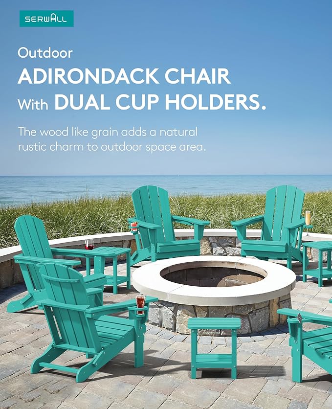 SERWALL Adirondack Chair with Cup Holders - Composite Adirondack Chairs Set of 6 HDPE Outdoor Chairs All Weather Use- Aruba