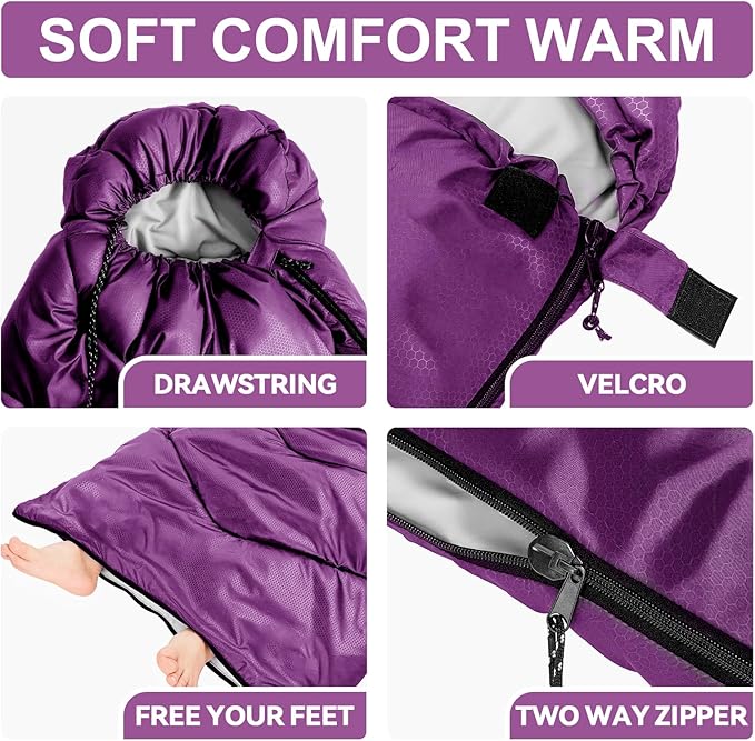 Sleeping Bags for Adults Cold Weather,Portable, Waterproof,Lightweight Camping Sleeping Bag for Tall Girls Boys with Compression Sack for Warm Camping, Hiking, Outdoor & Indoor