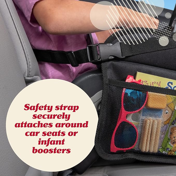 Lusso Gear Car Seat Tray - 1-Pack Black - 600D Oxford Lap Desk Organizer & Tablet Stand with Dry-Erase Surface, Snack & Cup Holder - Kids Travel Tray for Car Seat