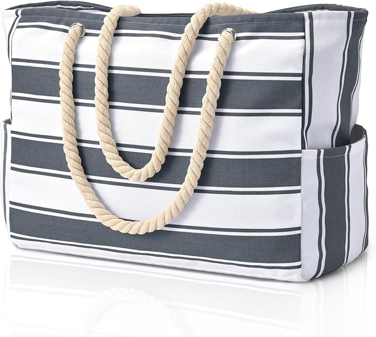 Becokan Beach Bags for Women Large Waterproof Beach Tote Bag Zipper Beach Bags Waterproof Sandproof Swim Pool Bag Large Tote