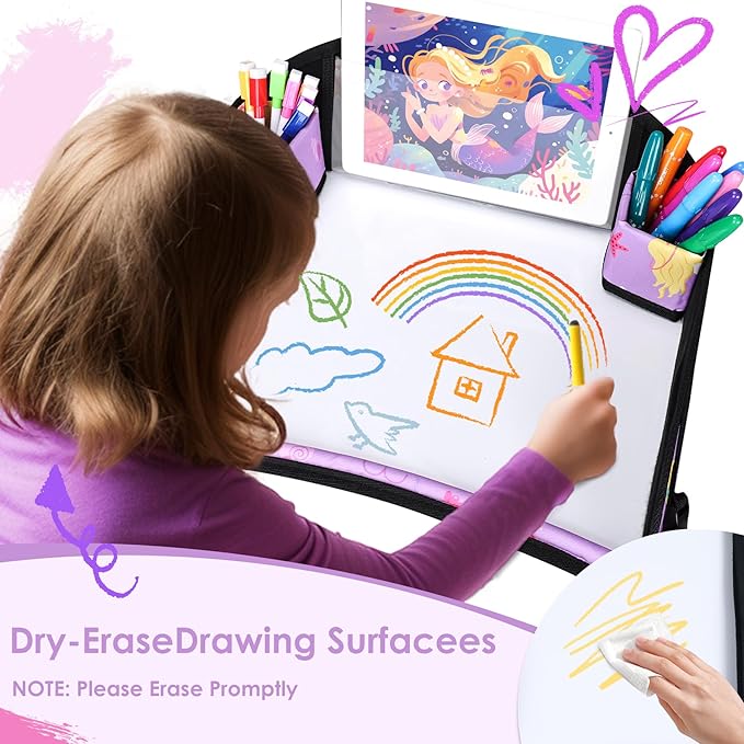 3PCS Kids Travel Tray for Airplane - Toddler Car Seat Table Tray, Road Trip Essentials for Boys & Girls, Carseat Lap Desk for Kids Road Trip Activities (Pink/Green-/Purple)