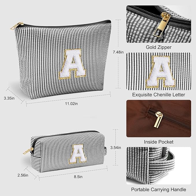 YOOLIFE Cute Makeup Bag for Women, Personalized Women Gifts Makeup Pouch for Girlfriend Bridesmaid Wife | Cosmetic Travel Toiletry Bag for Her Mom | Birthday Gift Idea for Friend Female Sister Black N