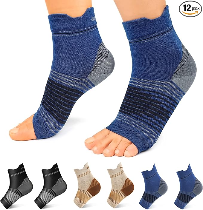 Plantar Fasciitis Sock (6 Pairs) for Men and Women, Compression Foot Sleeves with Arch and Ankle Support (Black, Nude, Navy, Small)
