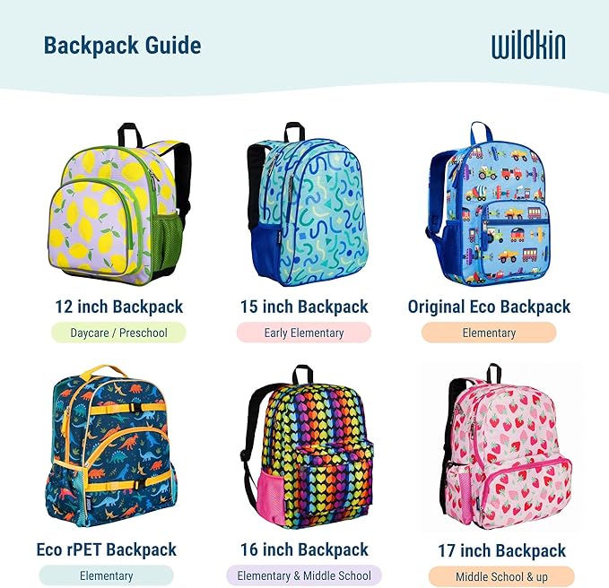 Wildkin 12-inch Kids Backpack – Padded, Adjustable, Ideal for Daycare & Travel - Transportation