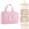 TOPEAST Travel Toiletry Bag Initial Makeup Bag for Teen Girls - Birthday Gifts for 7 8 9 10 11 12 13 14 15 16 17 18 Year Old Girls, Teen Girl Gifts Trendy Stuff - Letter L, Pink