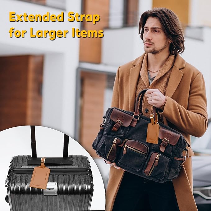 Travelambo Luggage Tags for Suitcases Faux Leather Privacy Protection 26 Pack Bag Tags Travel Accessories Essential, Yellowish Brown
