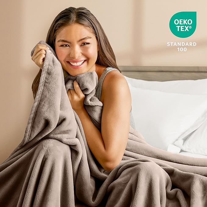 Bare Home Fleece Blanket - Full/Queen - Ultra-Soft Lightweight for Bed, Sofa, and Couch - Luxury Microplush - Cozy Warm Blanket (Full/Queen, Taupe)
