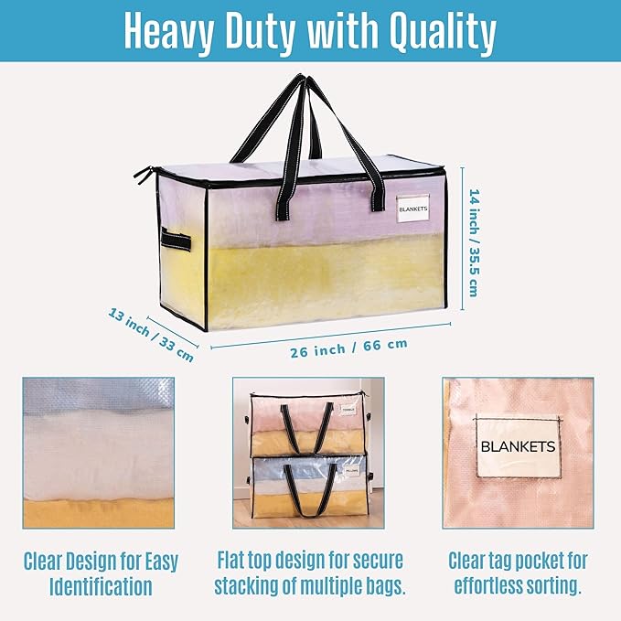 VENO 8 Pack Moving Bags, Comforter and Blanket Storage Bags for Closet, Moving Boxes, Boxes with Lids Alternative, College Dorm Packing Supplies, Foldable Heavy-Duty Tote with Window (Clear, 8 Pack)