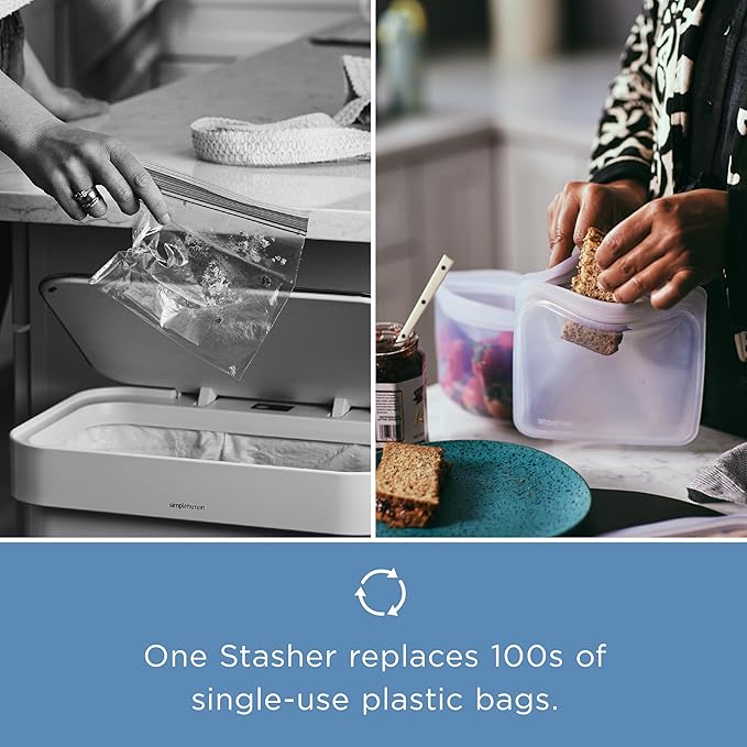 Stasher Premium Silicone Reusable Food Storage Pocket Bags, 2-Pack, Clear + Aqua, Multi-Use Food Storage Bags, Lunch Bag, Travel Containers, BPA Free, Leak-free, Dishwasher-Safe, Eco-friendly, 4 Oz
